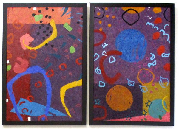 Music in a night garden. oil on canvas two panels. each 32 in x22 in