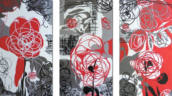 rhosyn coch red rose triptych full view