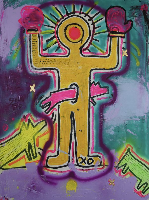 Pig Dog Sunshine Man. Acrylic and 24 ct gold leaf 30 x 4022 scaled